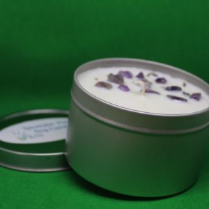 Lavender scented Soy candles with Amethysts stones – white